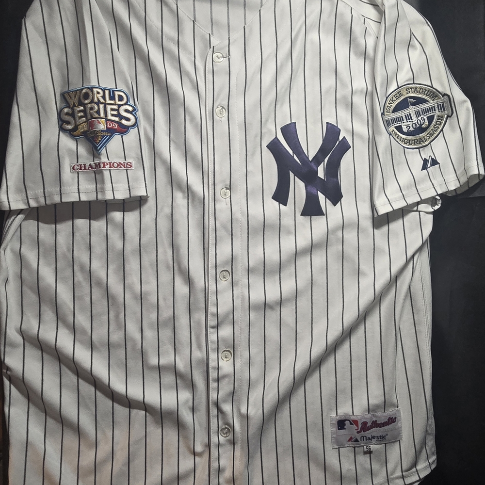 VINTAGE DEREK JETER 2009 WORLD SERIES AUTHENTIC NEW YORK YANKEES MAJESTIC 3XL 56